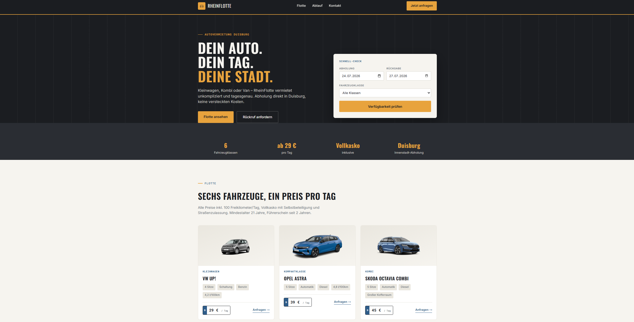 Vorschau der Autovermietung Webseite